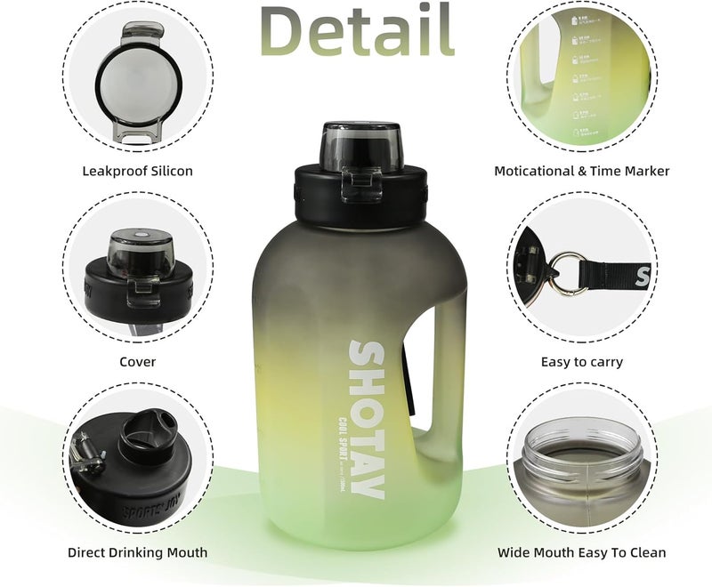 SHOTAY 1.5L Sports Water Bottles Half Gallon Motivational with Time Marker Removable Straw, BPA Free And Leakproof, Big Water Jug for Fitness, Gym, Sports And Camping. Green - Image 3