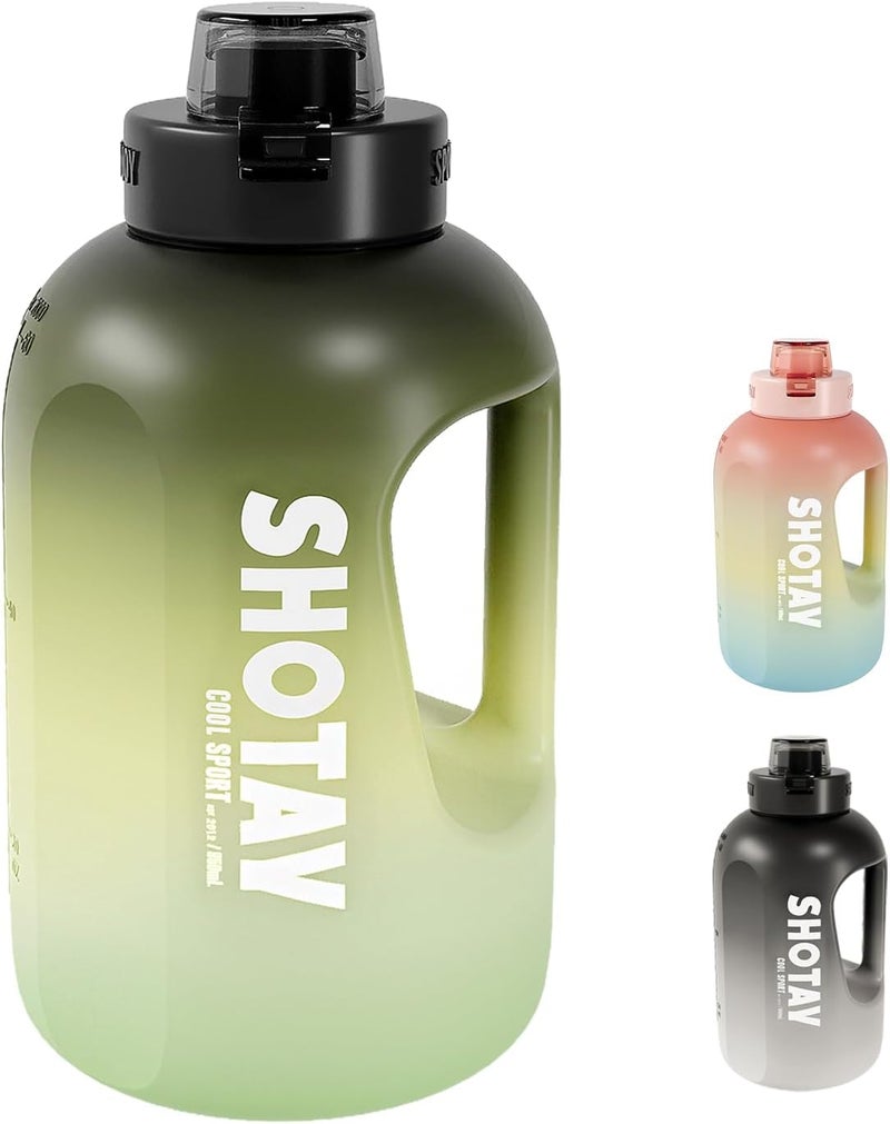 SHOTAY 1.5L Sports Water Bottles Half Gallon Motivational with Time Marker Removable Straw, BPA Free And Leakproof, Big Water Jug for Fitness, Gym, Sports And Camping. Green - Image 1