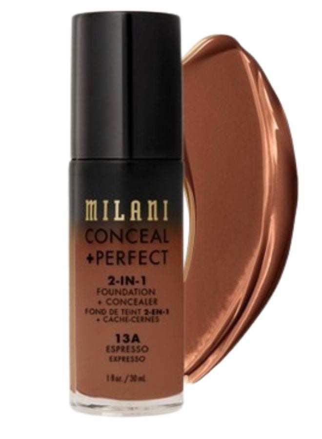 Milani Conceal + Perfect 2-in-1 Foundation + Concealer – 13 Espresso Full-Coverage, Long-Wear, 30ml