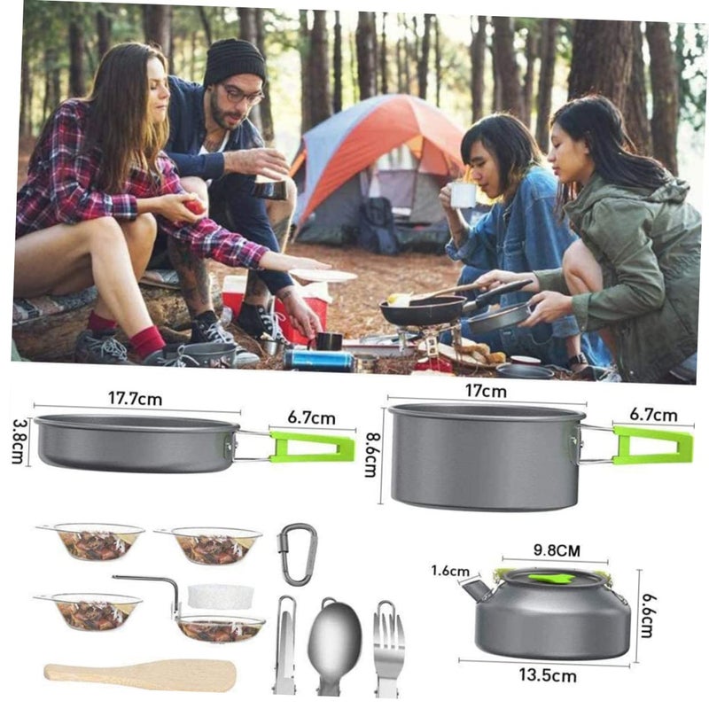 Portable Camping Cookware Set Non Stick Pot Pan Teapot Bowls Utensils Outdoor Kitchen - Image 3