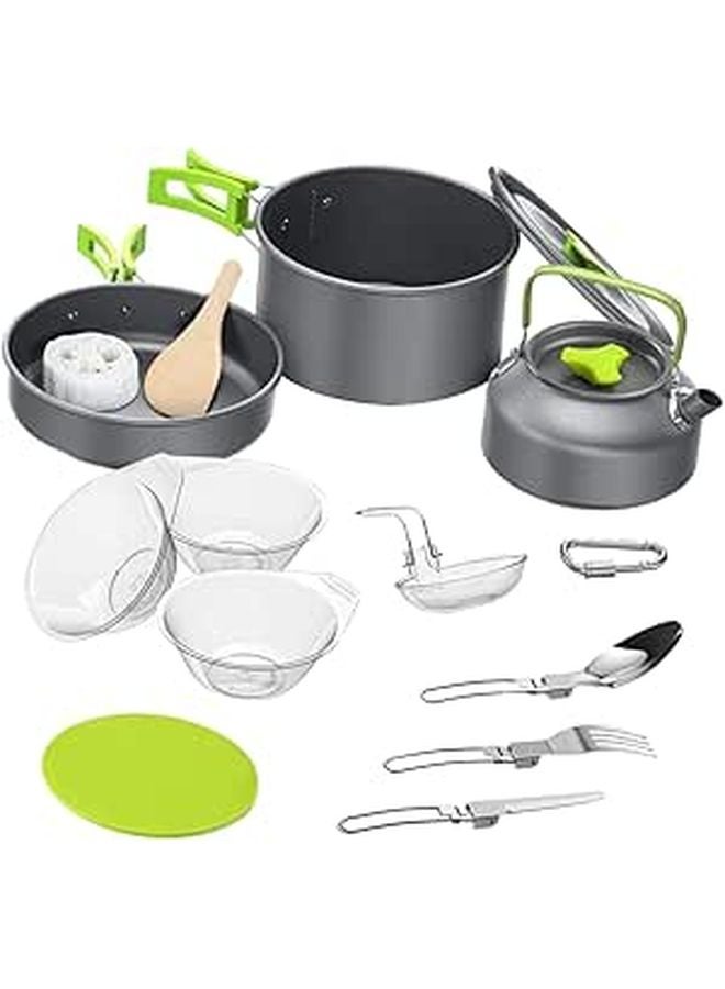 Portable Camping Cookware Set Non Stick Pot Pan Teapot Bowls Utensils Outdoor Kitchen - Image 1