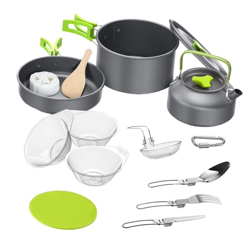 Portable Camping Cookware Set Non Stick Pot Pan Teapot Bowls Utensils Outdoor Kitchen - Image 2