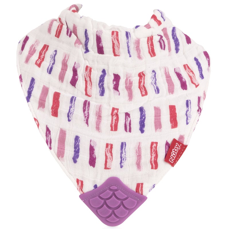 Nuby Reversible 100% Natural Cotton Muslin 3 Piece Teething Bib, Pink, Aqua, Purple, Flower, Butterfly, Stripes, Girl, 3 Count - Image 4
