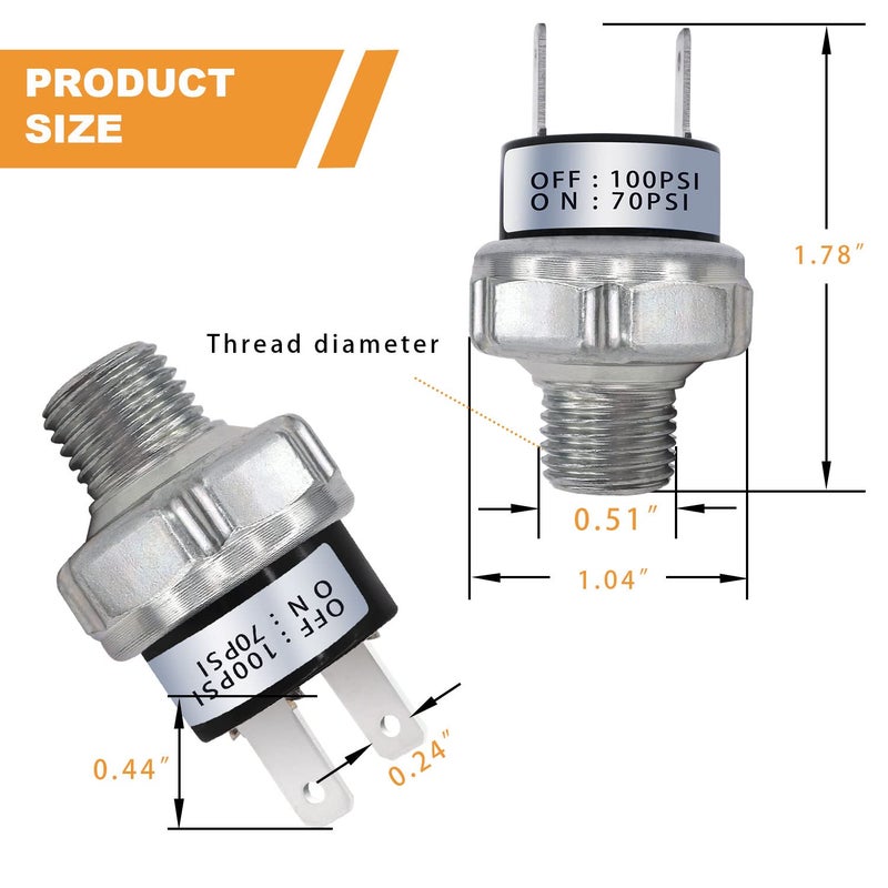 mankk Air Pressure Switch 70-100 PSI Thread 1/4" NPT 24V 12V DC Air Compressor Pressure Switch for Air Horn Train 70-100-1/4" NPT-W Gulf climate upgraded quality - Image 3