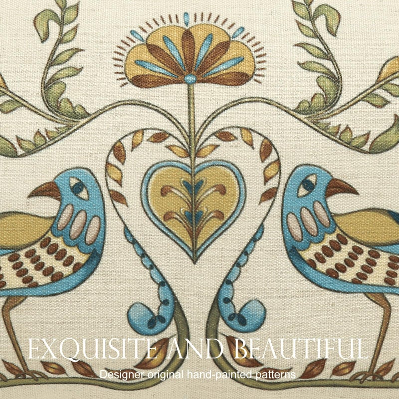 patdrea Designer Rectangle Throw Pillow Covers Set of 2,Farmhouse Blue Linen with Birds Floral Pattern Pillow Cover,Decorative Lumbar Pillowcases Cushion for Bed Living Room Outdoor Car,12"x20" - Image 5