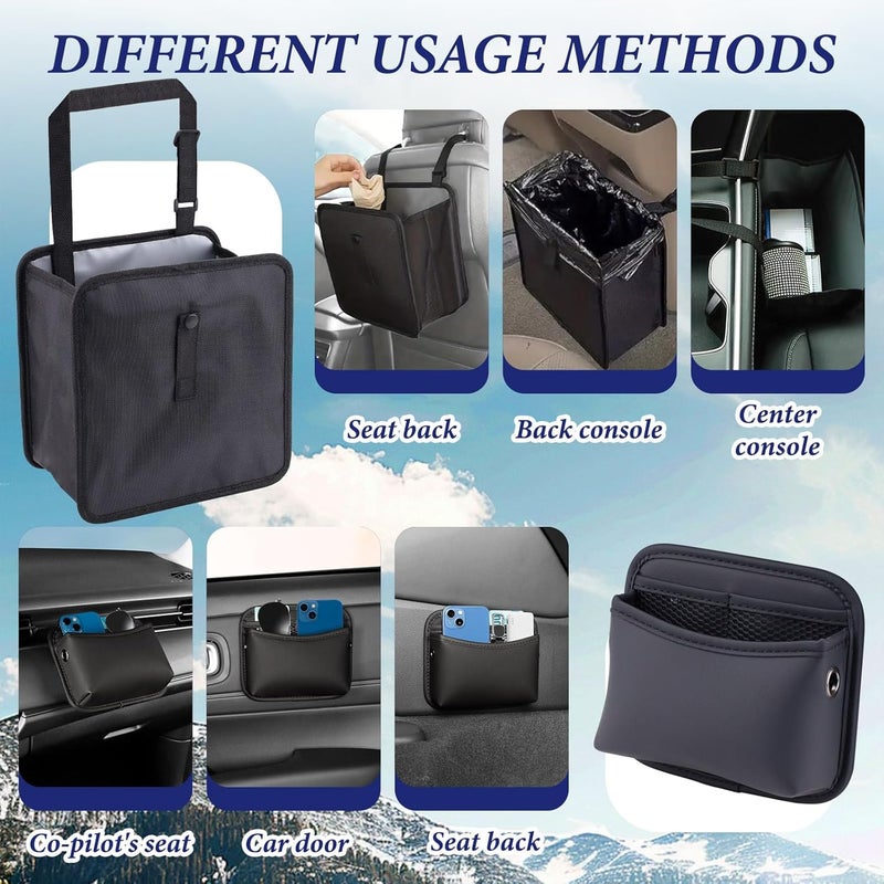 Yitexin 2 Pieces Leather Car Back Seat Organiser and Front Seat Bag Pocket - Black - Image 5