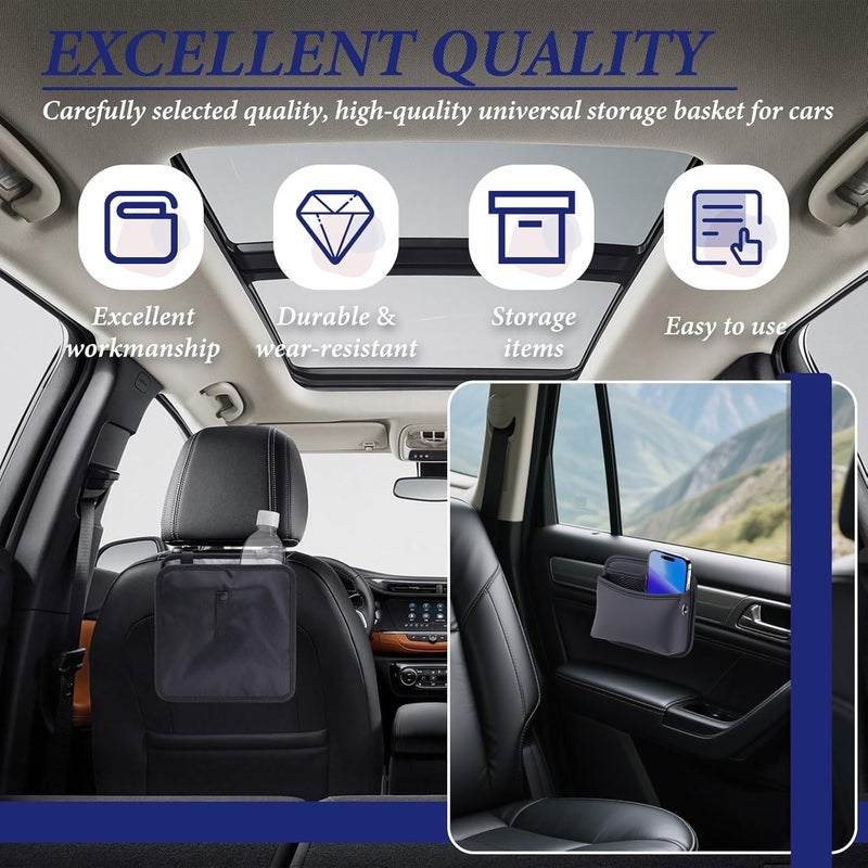 Yitexin 2 Pieces Leather Car Back Seat Organiser and Front Seat Bag Pocket - Black - Image 3