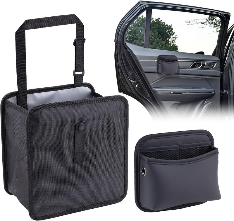 Yitexin 2 Pieces Leather Car Back Seat Organiser and Front Seat Bag Pocket - Black - Image 1