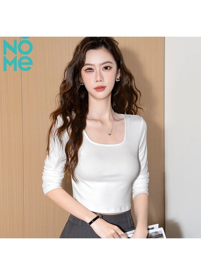 Nome Women's Shoulder Off T-shirt Spring Autumn Summer Tight-fitting Long-sleeved Short Top Black 2XL - Image 4