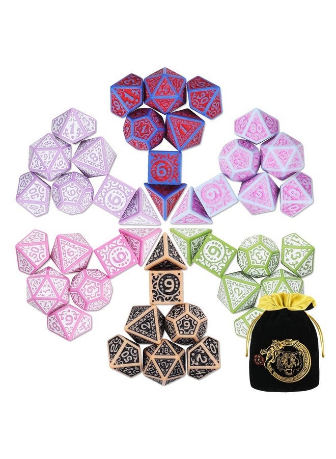 CiaraQ DND Polyhedral Dice Set (42pcs) with A Gold Pattern Drawstring Bag for Dungeons and Dragons RPG MTG Table Games. 6 Sets Fantasy Role Playing Dice Set - Image 1
