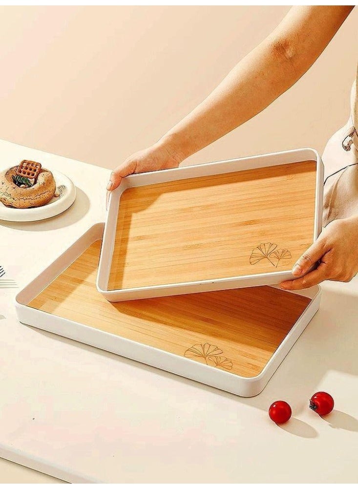 طقم صينية تقديم ميلامين صغير ومتوسط ​​وكبير 3 قطع طباعة خشب - Image 2