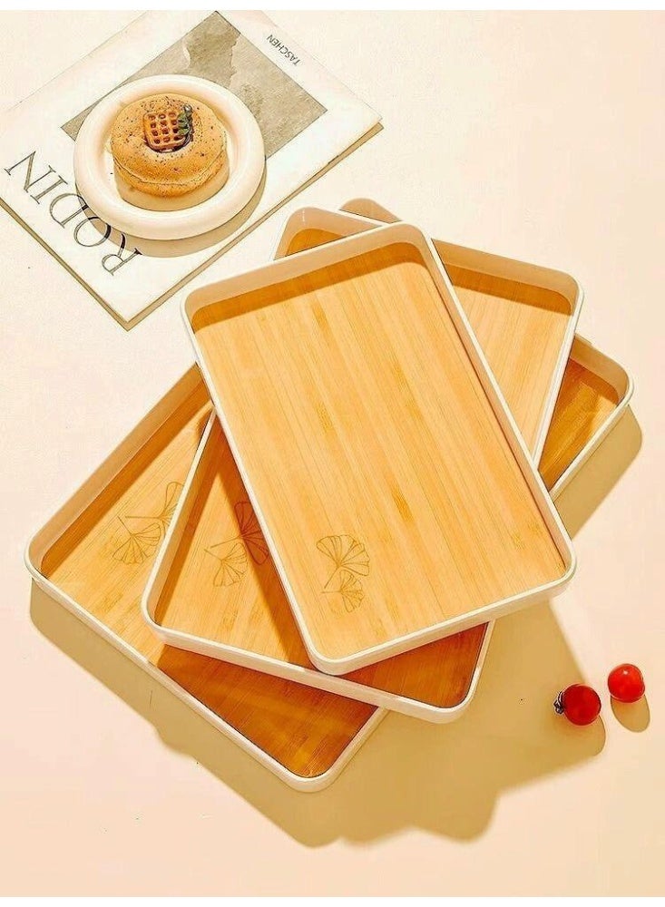 طقم صينية تقديم ميلامين صغير ومتوسط ​​وكبير 3 قطع طباعة خشب - Image 1