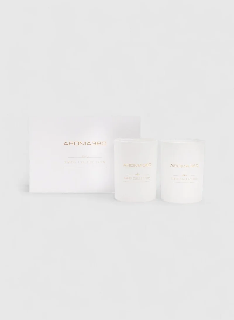 أروما 360  My Way - Paris Collection Candle Duo - Scented Candles with Essential Oils - Lush Sandalwood, Warm Virginia Cedar & Iris - Soy Candles - 80hr Burn - Set of 2