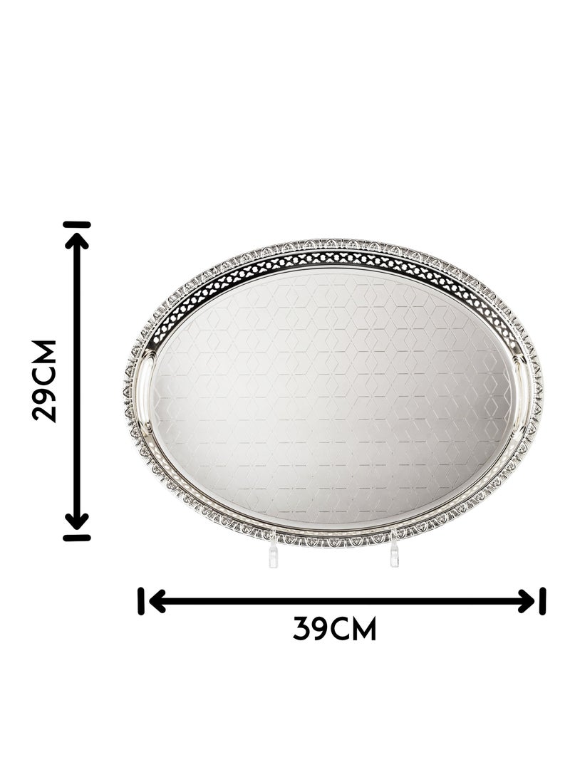 Bin Shahon Silver Metal Oval Serving Tray - Image 4