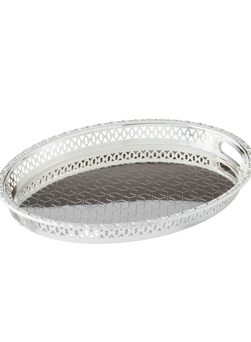 Bin Shahon Silver Metal Oval Serving Tray - Image 1