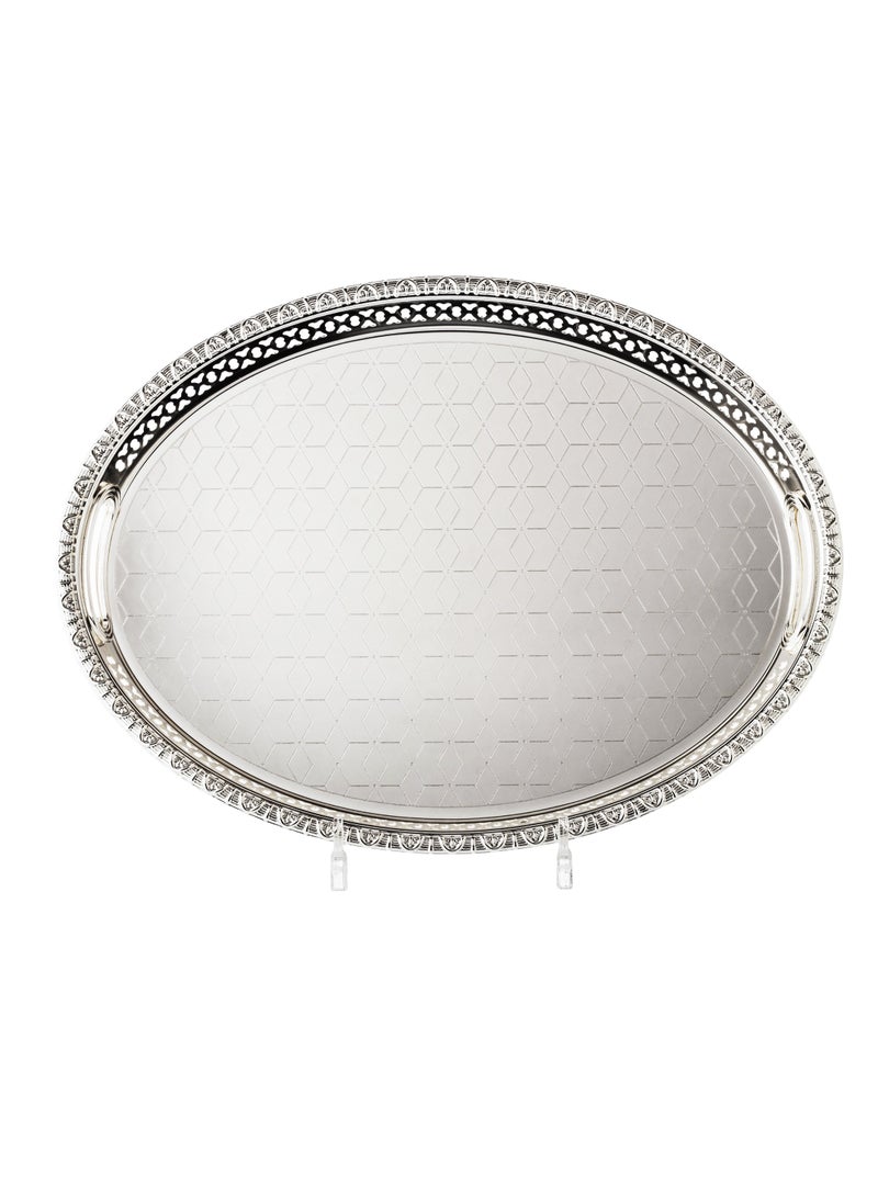 Bin Shahon Silver Metal Oval Serving Tray - Image 2