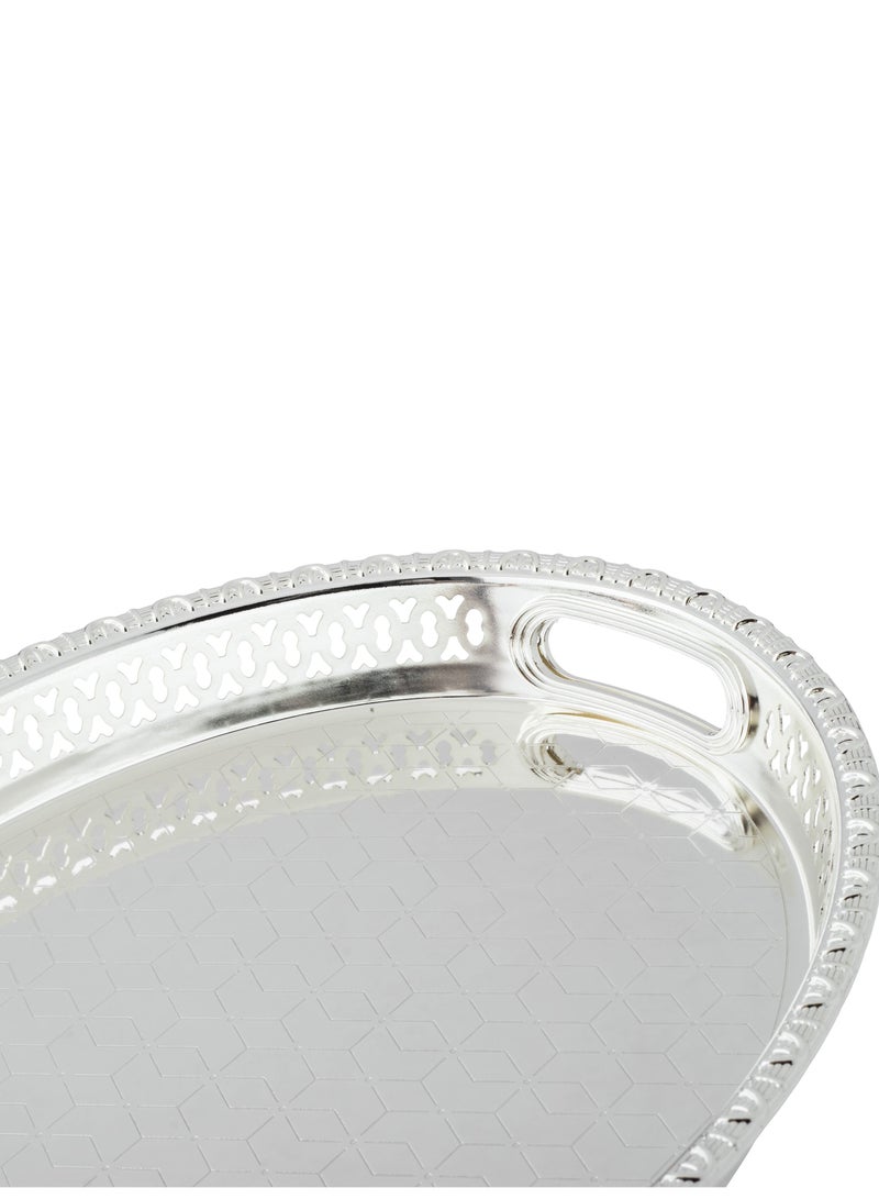 Bin Shahon Silver Metal Oval Serving Tray - Image 3