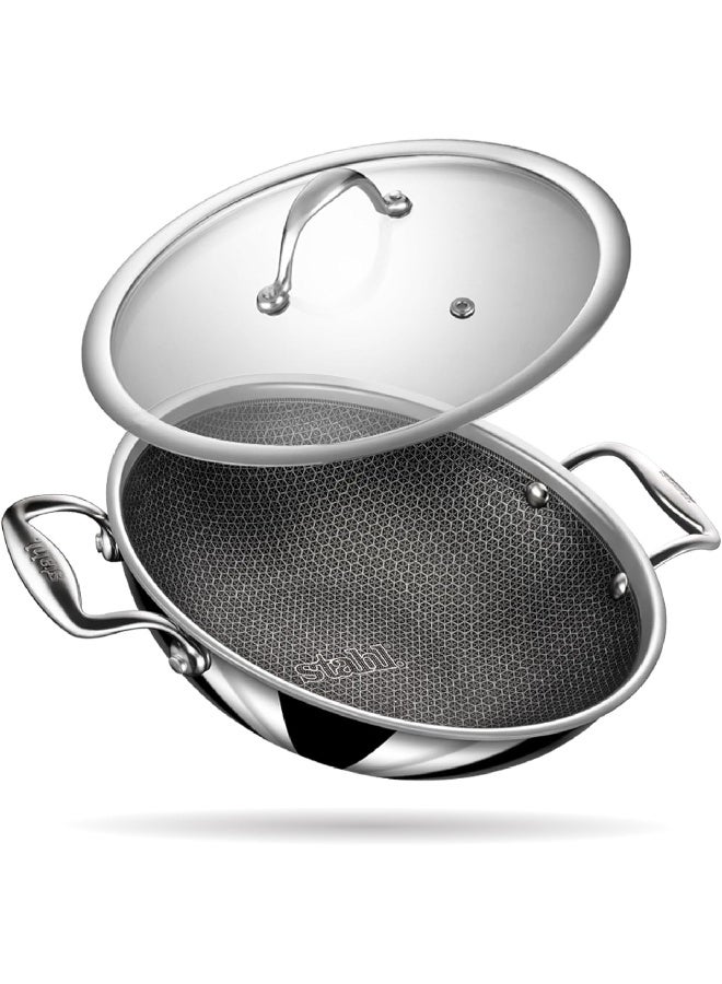 Stahl مقلاة ستال أرتيزان هايبرد ثلاثية الطبقات غير لاصقة مع غطاء، مقلاة من الفولاذ المقاوم للصدأ للطهي، صديقة لملعقة المعدن، متوافقة مع موقد الغاز والحراري، 1.6 لتر، 20 سم - Image 1
