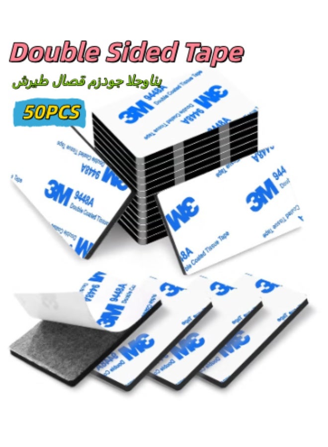 3M 50 Pcs Double Sided Tape Double Sided Adhesive Pads, Heavy Duty Mounting Tape, 3mm Thickness Pre-Cut Foam Tape, Super-Sticky Black Strong Pads Rectangle Shape Waterproof for Walls Picture, Car, Home, Office - Image 1