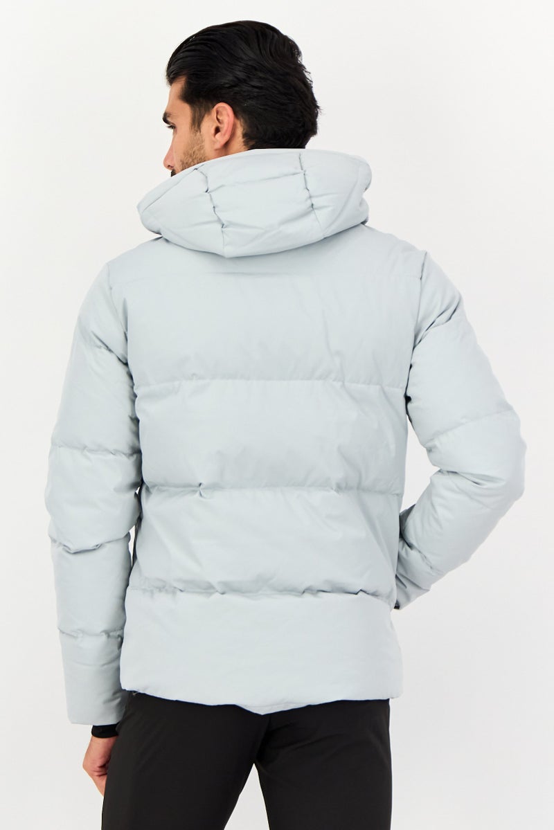 Reebok جاكيت بافر مزود بغطاء للرأس للرجال، رياضي، خارجي، رمادي فاتح - Image 4