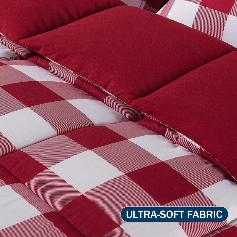 downluxe Lightweight Plaid Comforter Set (Twin) with 1 Pillow Sham - 2-Piece Set - Red/White Plaid - Down Alternative Reversible Comforter - Image 4