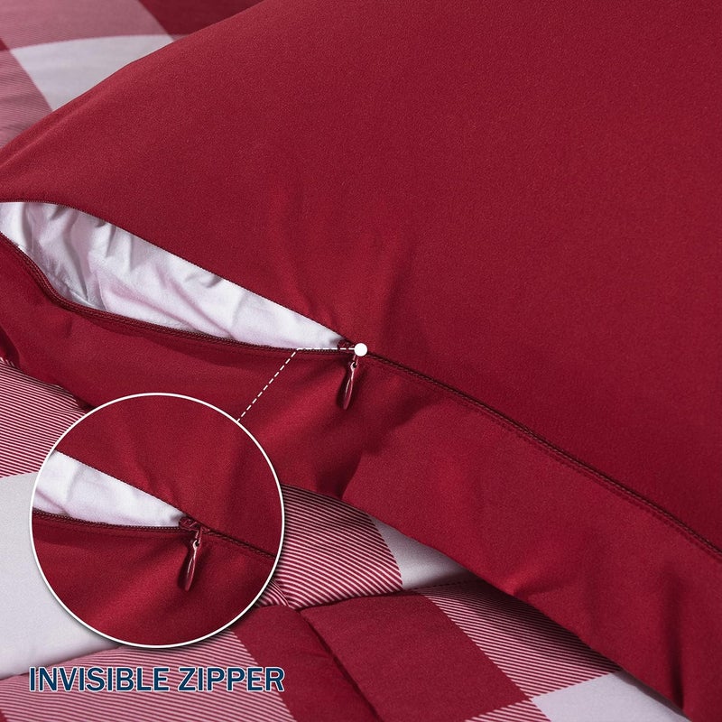 downluxe Lightweight Plaid Comforter Set (Twin) with 1 Pillow Sham - 2-Piece Set - Red/White Plaid - Down Alternative Reversible Comforter - Image 5