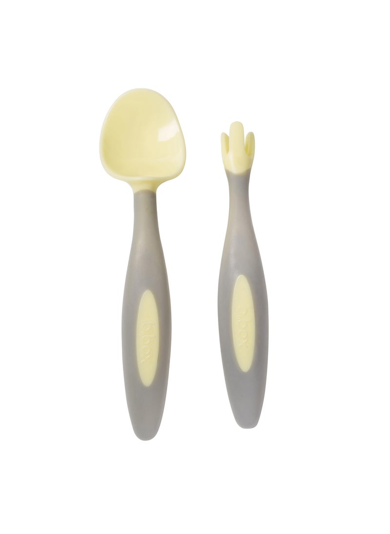 b.box bbox Toddler Cutlery Set  Patented FLORK Flower Fork  EasyGrip Spoon with Travel Case BPAFree Dishwasher Safe Designed by Occupational Therapists Ages 9M Banana Split 