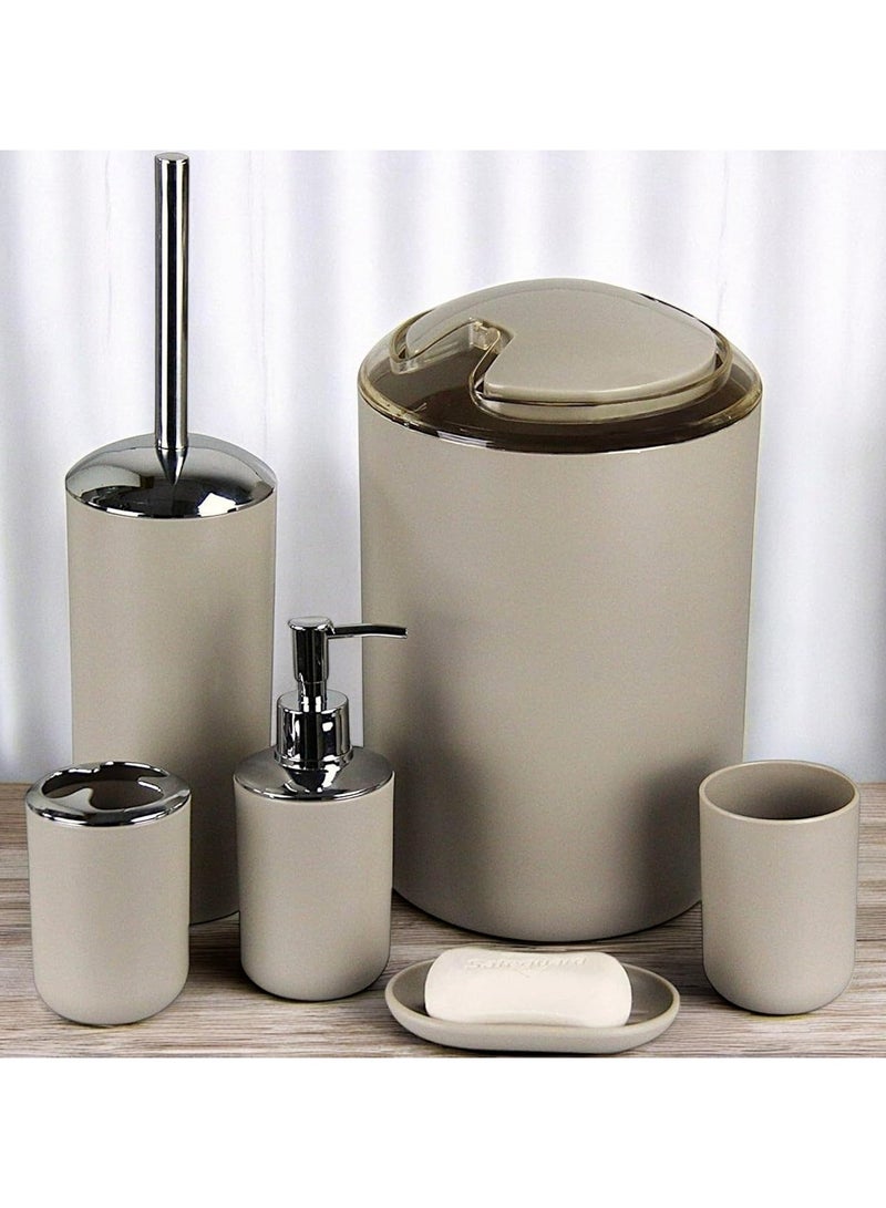 Kimaya Elegant Bathroom Accessories Set 6 Piece Bath Ensemble Includes Soap Dispenser, Toothbrush Holder, Toothbrush Cup, Soap Dish for Decorative Countertop and Housewarming Gift, Beige, Large  - Image 3