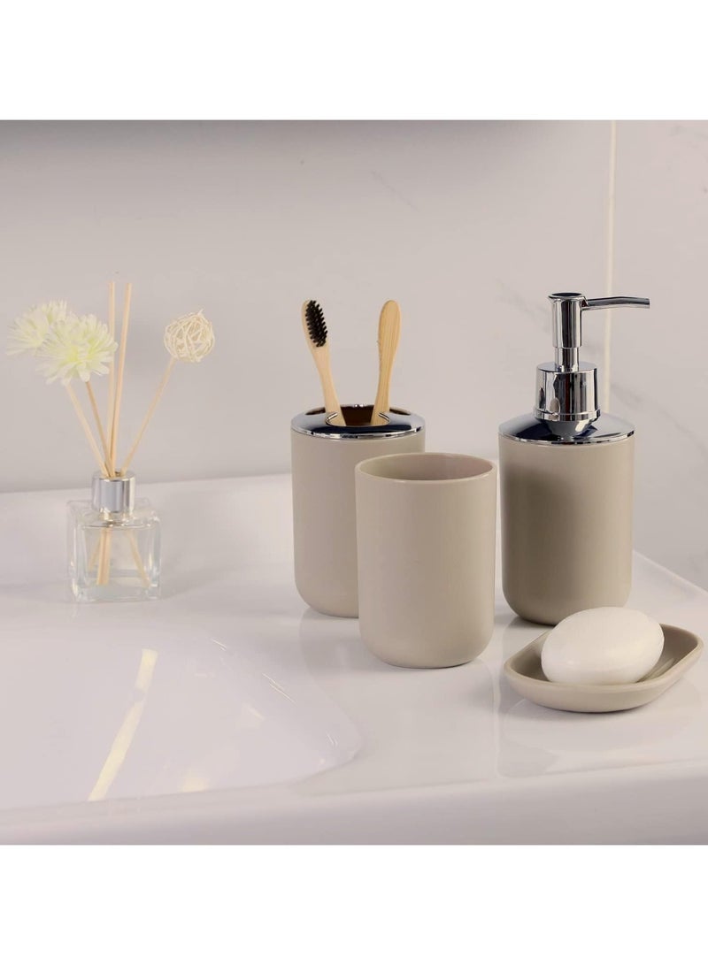 Kimaya Elegant Bathroom Accessories Set 6 Piece Bath Ensemble Includes Soap Dispenser, Toothbrush Holder, Toothbrush Cup, Soap Dish for Decorative Countertop and Housewarming Gift, Beige, Large  - Image 5