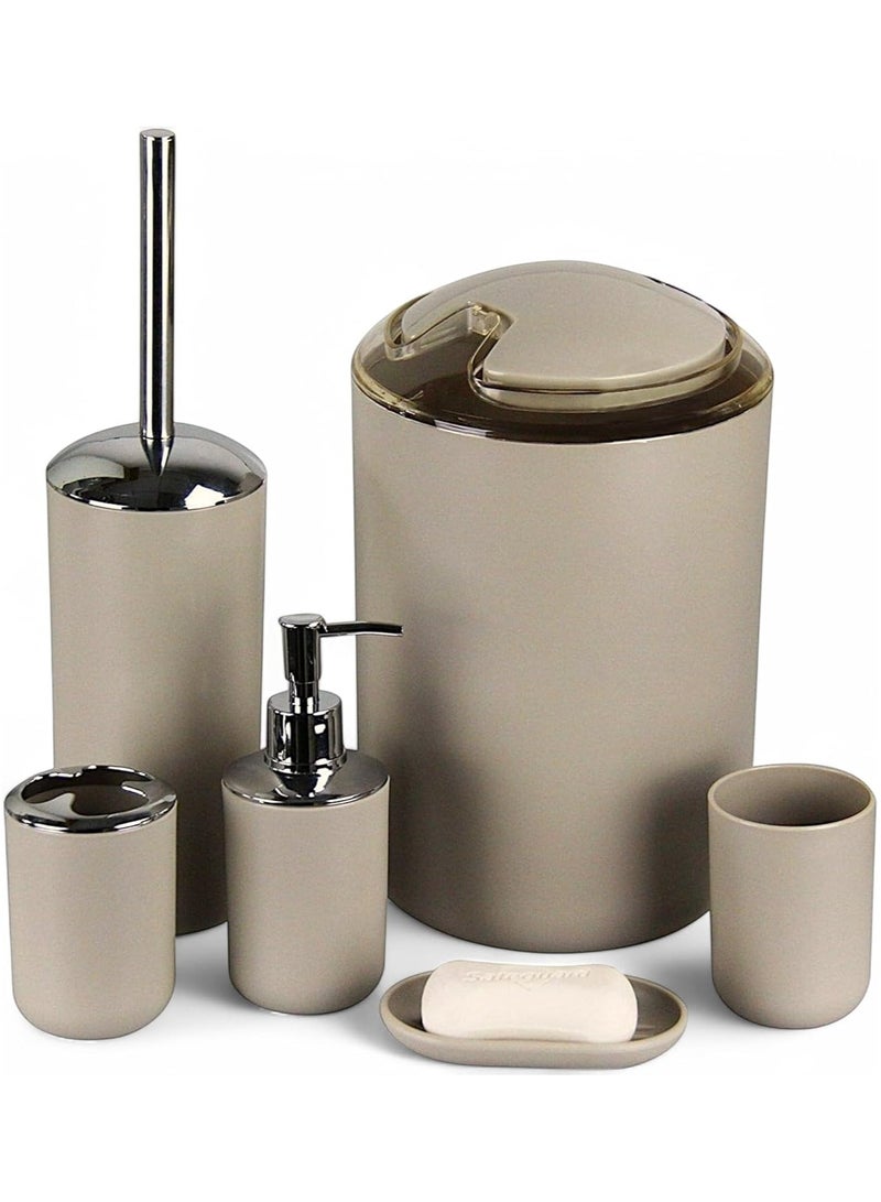 Kimaya Elegant Bathroom Accessories Set 6 Piece Bath Ensemble Includes Soap Dispenser, Toothbrush Holder, Toothbrush Cup, Soap Dish for Decorative Countertop and Housewarming Gift, Beige, Large  - Image 1