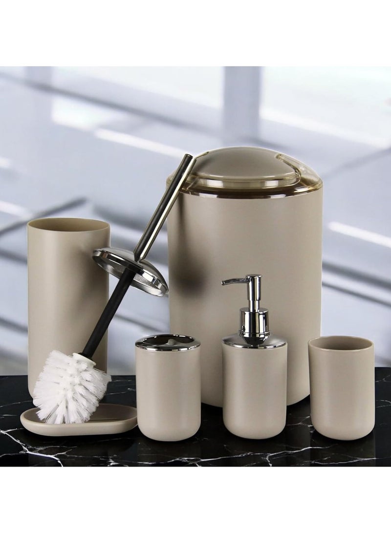 Kimaya Elegant Bathroom Accessories Set 6 Piece Bath Ensemble Includes Soap Dispenser, Toothbrush Holder, Toothbrush Cup, Soap Dish for Decorative Countertop and Housewarming Gift, Beige, Large  - Image 2