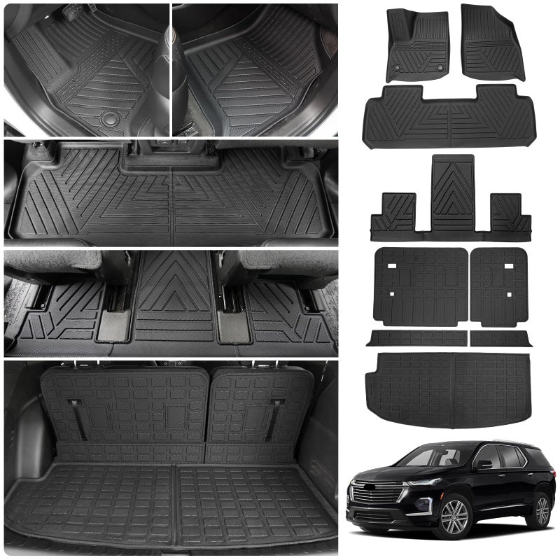 Thinzyou Floor Mats Compatible with 20182023 Fit 2024 Traverse Limited Chevrolet Traverse Cargo Liner Mat Back Seat Cover 7 Seat 2023 Chevy Traverse Accessories Trunk MatBackrest MatsFloor Mats
