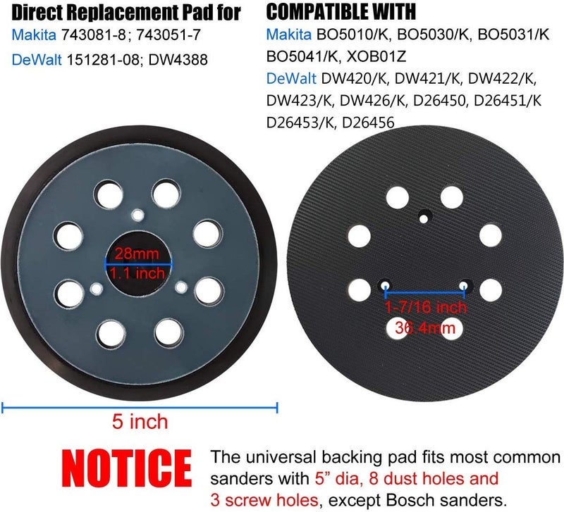 Donanim 5 Inch 8 Hole Sander Replacement Pad for Makita Sander 743081-8, 743051-7,Fits Makita BO5010, BO5030K, BO5031K, BO5041K - Image 2