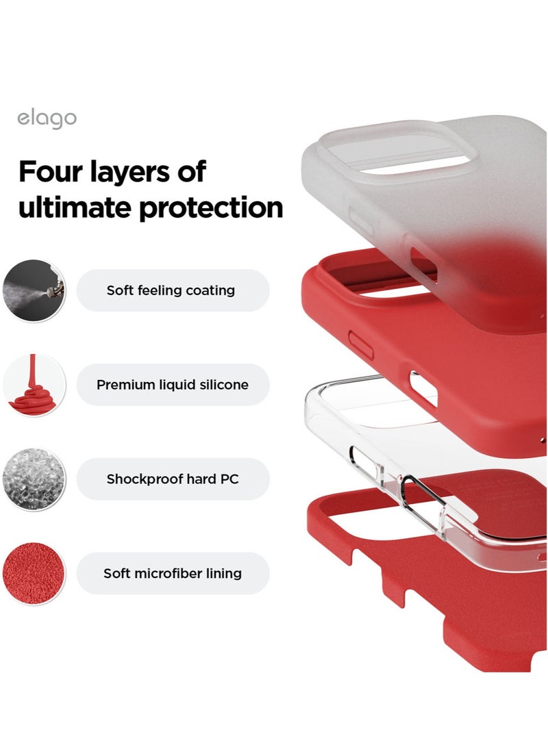 Elago Liquid Silicone for iPhone 16 Pro MAX Case Cover Full Body Protection, Shockproof, Slim, Anti-Scratch Soft Microfiber Lining - Red - Image 4