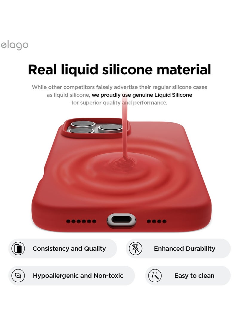 Elago Liquid Silicone for iPhone 16 Pro MAX Case Cover Full Body Protection, Shockproof, Slim, Anti-Scratch Soft Microfiber Lining - Red - Image 3