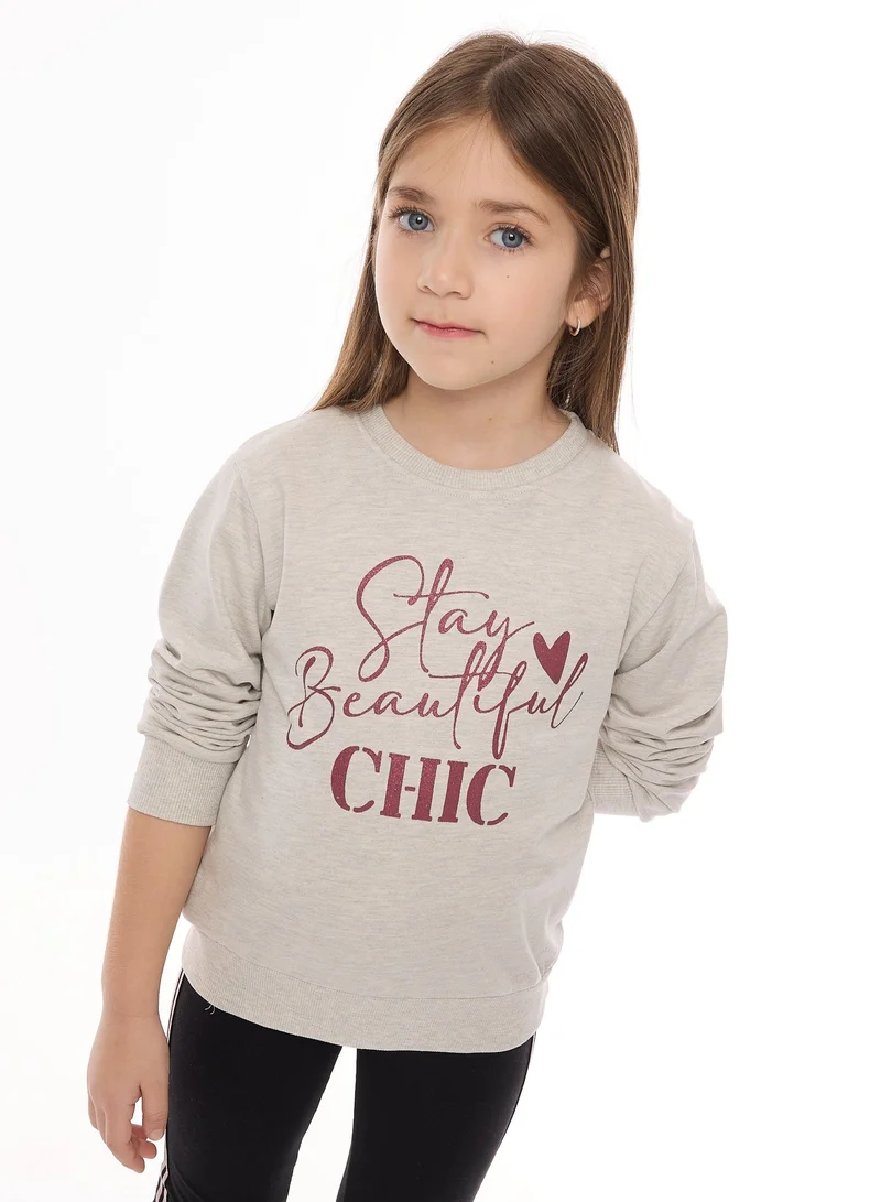 victor and jane Girls Pullover - Glitter Print - Light Grey