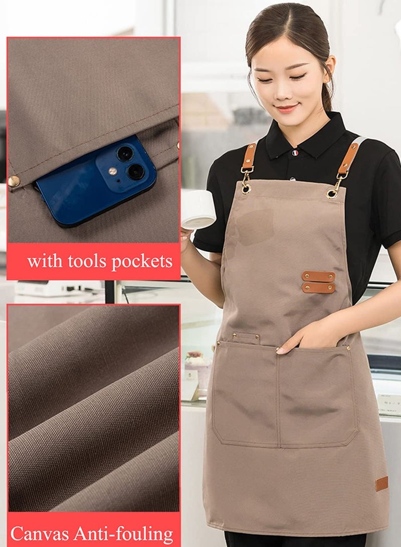 Arabest Large Pocket Mens Womens Chef Apron, Cotton Canvas Cross Back Heavy Duty Adjustable Work Apron, Work Waterproof Bib Apron  - Image 4