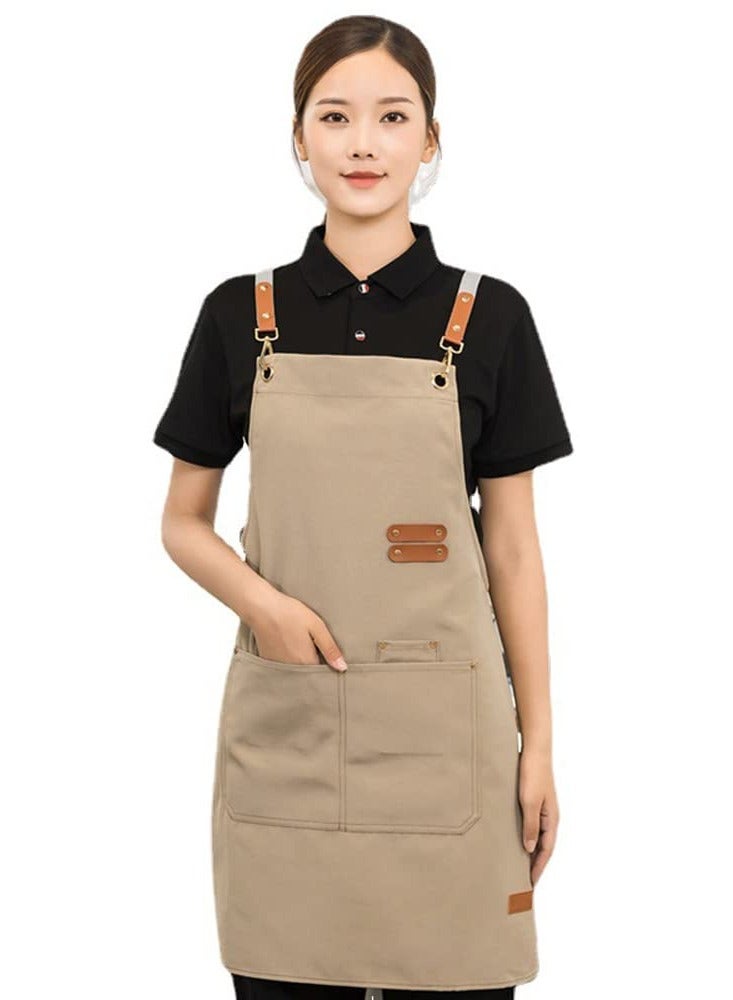 Arabest Large Pocket Mens Womens Chef Apron, Cotton Canvas Cross Back Heavy Duty Adjustable Work Apron, Work Waterproof Bib Apron  - Image 1