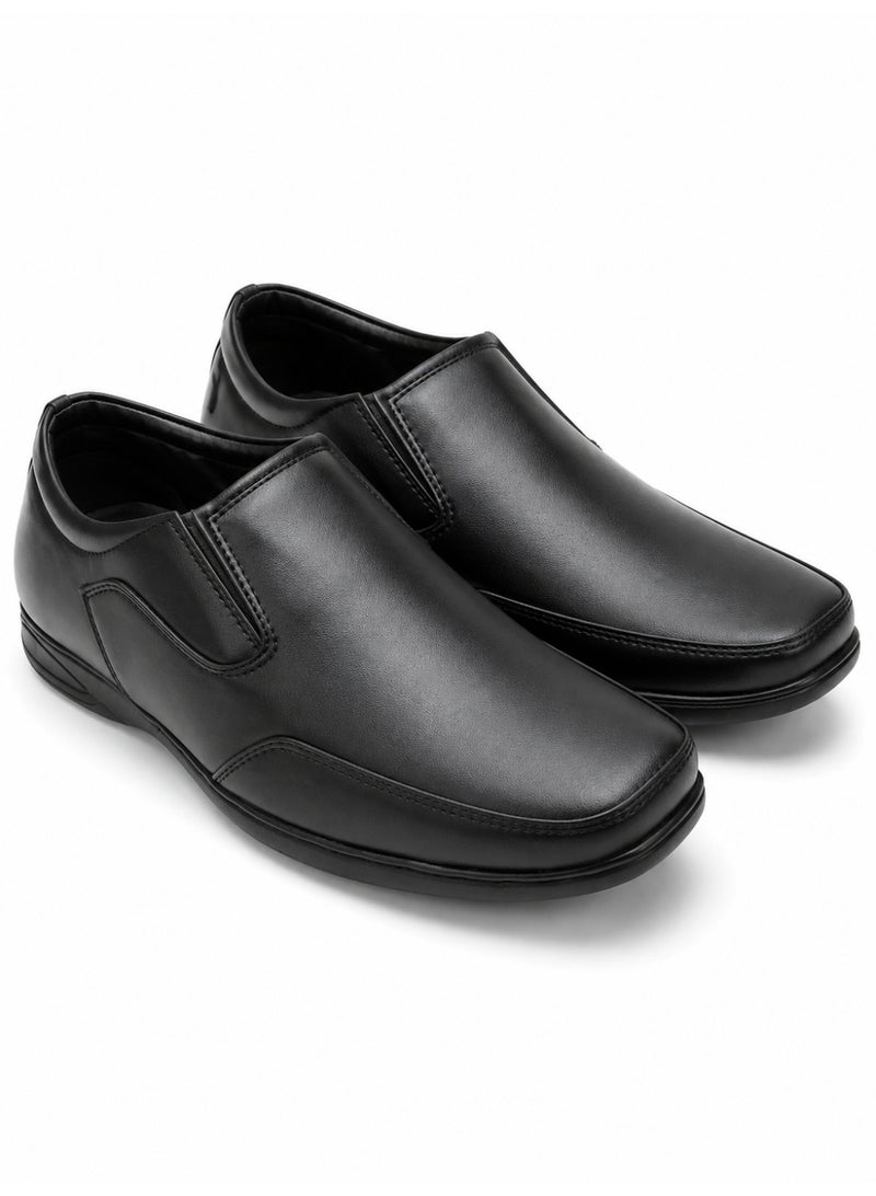 Men’s Slip-On Dress Shoes, Leather-Look Formal Business Shoes with Soft Lining, Durable Non-Slip Sole, Comfortable Black Office Walking Shoes for Men - Image 1