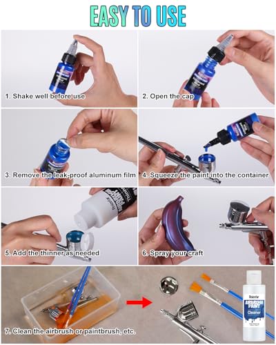 Roizefar Airbrush Paint, 36 Colors with 4.05 Fl Oz Thinner & 4.05 Fl Oz Cleaner, Water-Based Air Brush Paints Acrylic Ready to Spray, Includes Iridescent, Metallic, Neon, Classic Colors, 20ml/Bottle - Image 3