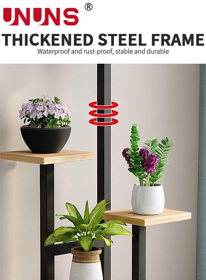 UNUNS 5 Tier Plant Stand With 4 Wheels,Metal Wood Tall Plant Stands For Indoor Plants Multiple,Corner Tiered Flower Plants Shelf Stand For Living Room Bedroom - Image 2