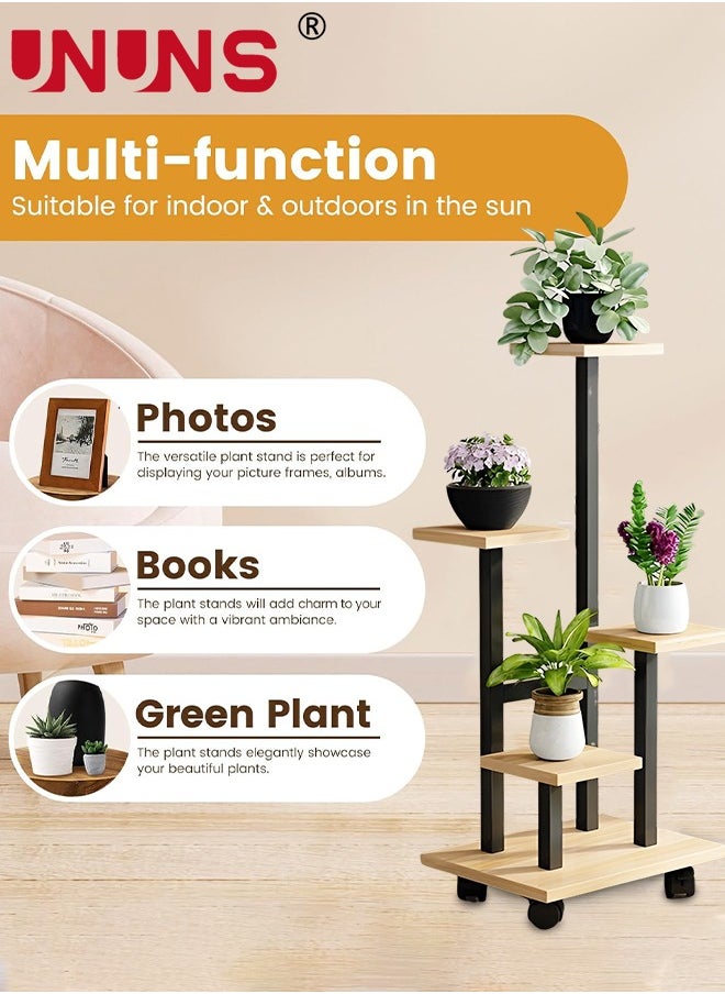 5 Tier Plant Stand With 4 Wheels,Metal Wood Tall Plant Stands For Indoor Plants Multiple,Corner Tiered Flower Plants Shelf Stand For Living Room Bedroom - pzsku/Z3A91F958772208860A20Z/45/_/1733746605/6d386cc2-71b9-4973-a356-66467327a243