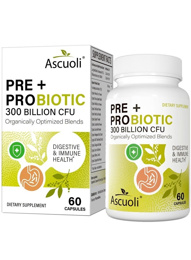 Ascuoli Probiotics for Women & Men - 300 Billion CFU, 22 Strains Probiotics + 15 Organic Herbs Blend, Daily Probiotics for Digestive Health, Immune, Gut, Bloating - 60 Capsule - Image 1
