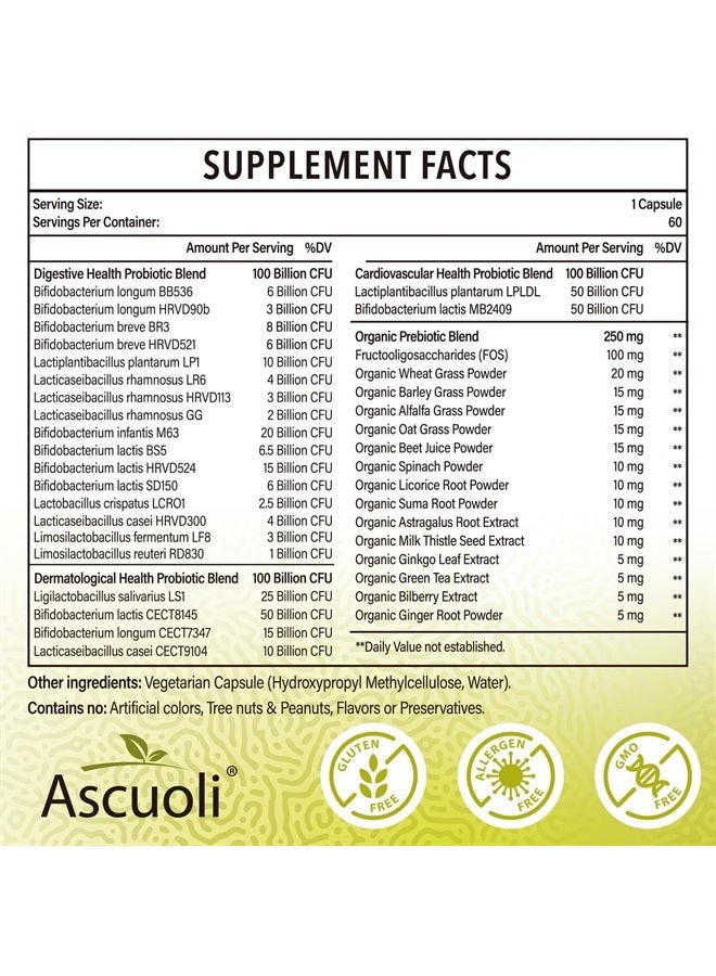 Ascuoli Probiotics for Women & Men - 300 Billion CFU, 22 Strains Probiotics + 15 Organic Herbs Blend, Daily Probiotics for Digestive Health, Immune, Gut, Bloating - 60 Capsule - Image 2