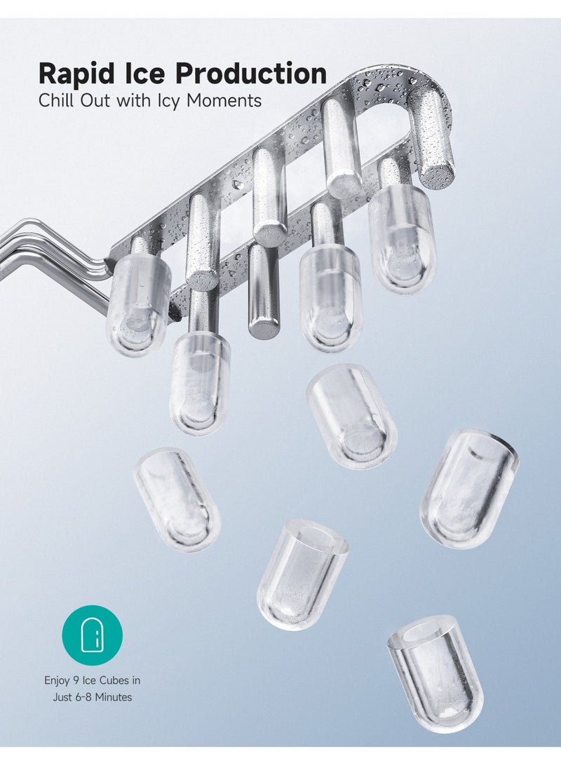 HiCOZY Ice Maker 1.4L 15kg/24Hrs Fast 9 Cubes Ready in 6 Mins 2 Sizes Portable Ice Maker with Handle and Scoop Basket Self-Cleaning Ice Maker for Car, RV, Camping & Road Trips, Dual Bullet Sizes (Black) - Image 4