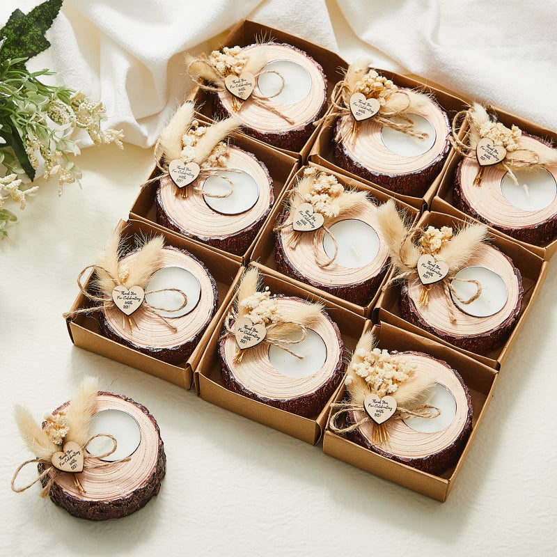 Otuuz 12 Pcs Wedding Candle Favors for Guests  Bridal Shower Wood Memorial Tealight Candle Holder Rustic Souvenirs Wedding Guest Gifts Party Decorations