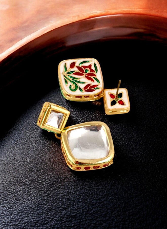 LUCKY JEWELLERY 18K Gold-Plated Meenakari Kundan Stone Studded Jewellery Set - Image 4