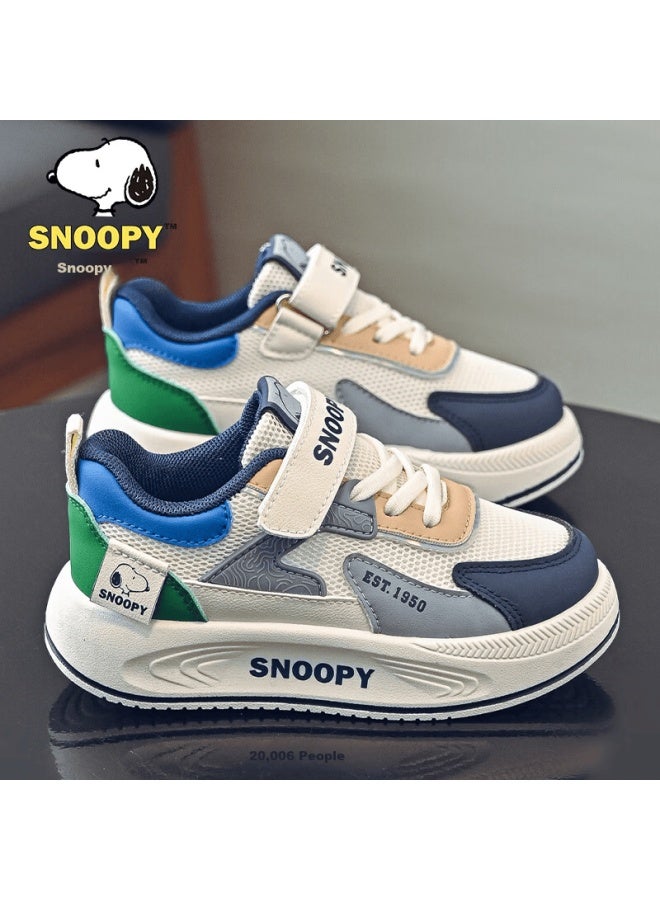 Snoopy Kids Girls Soft Sole Casual Shoes Spring Autumn School Children's Versatile Sports Shoes Boys Outdoor Shoes 0011 Beige/blue Size 36
