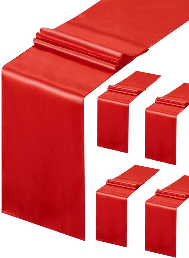 LuoluoHouse 5 Pack Red Table Runner 12 x 108 inches Long Silk and Smooth Fabric Satin Table Runners for Party Wedding Party Banquet Decoration - Image 1
