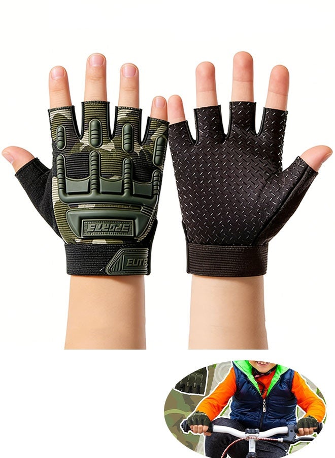 Happy D Children's half-finger cycling gloves, non-slip and fingerless, breathable and adjustable, suitable as a cycling exercise gift for boys and girls aged 4-8 - Image 1
